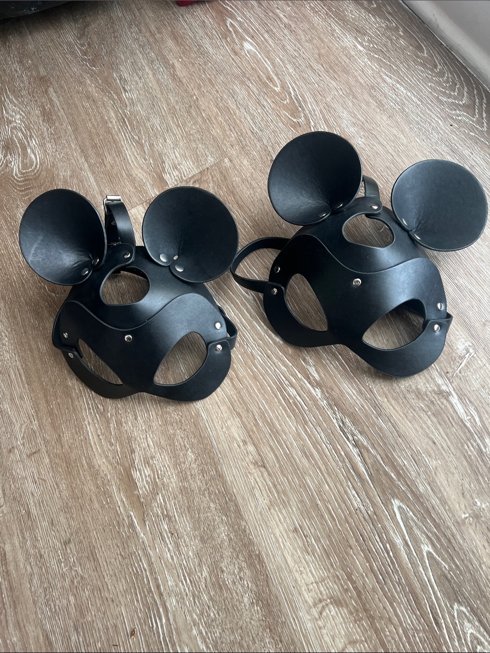 🖤 Unisex faux Leather Mouse Ear Masquerade Mask-Pair Available, detachable ears